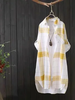 Yellow Plaid Woman Casual Long Sleeved Blouses Loose Autumn Elegant Shirt Female Oversize Tops Clothing Suitable for Daily Wear 1