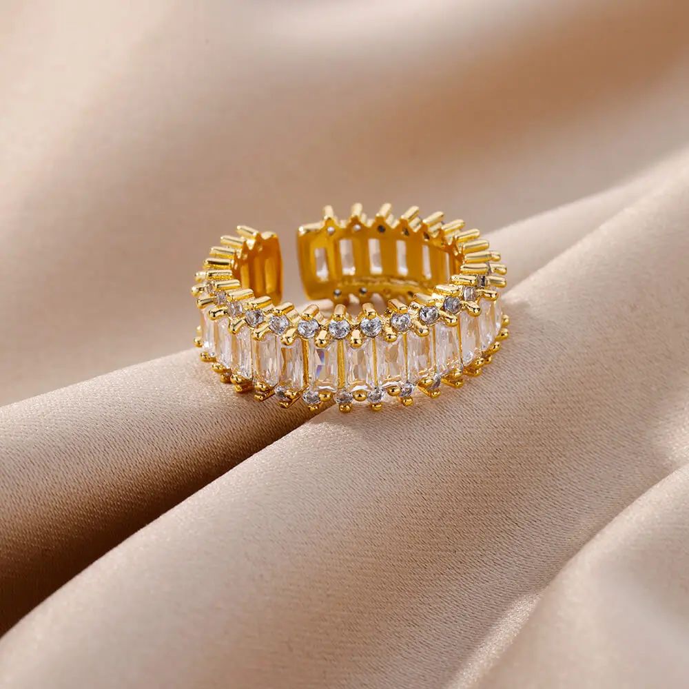 Zircon Rectangle Band Engagement Anillos Mujer