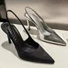 Women Crystal High Heels Slingback Pointy Toe Silver Pumps Fashion Luxury Brands Thin Heel Sandals Metallic Party Casual Shoes 6