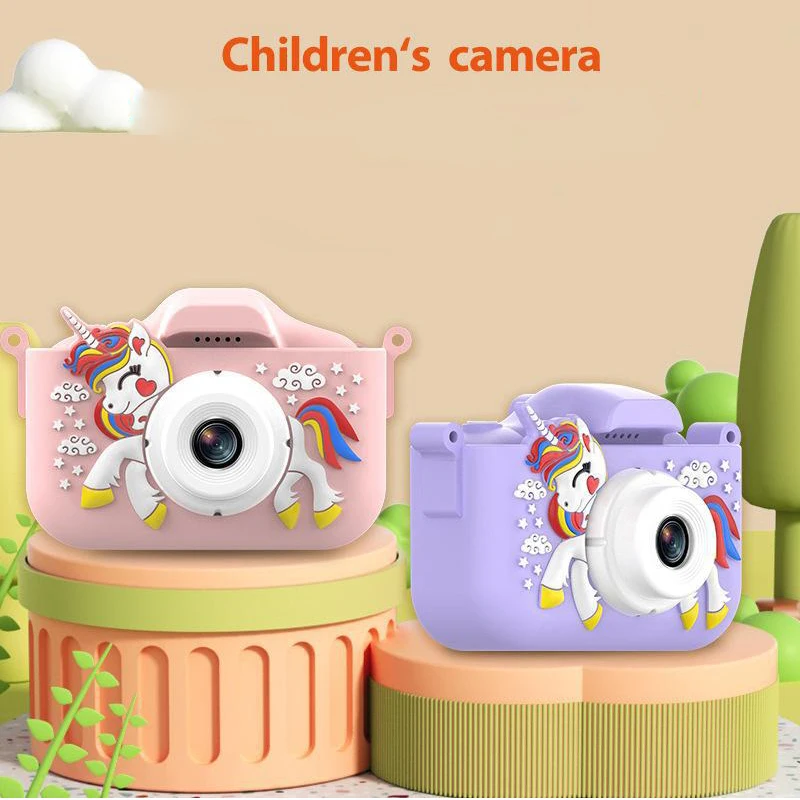 3D Cartoon Digital Camera Animal Unicorn 48MP Children Mini Camera Toy Take Pictures And Videos Play Games Dual Digital Camera,Wooden Camera Toys