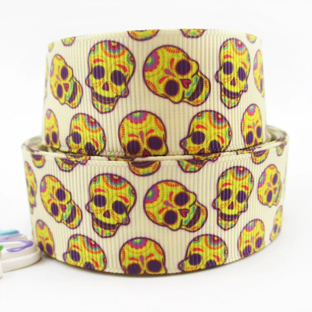 5 Yards 22/25mm Skull Printed Grosgrain Ribbons DIY Halloween Ribbon Bowknot For Sewing Crafts Gift Wrapping Decoration,5Yc928