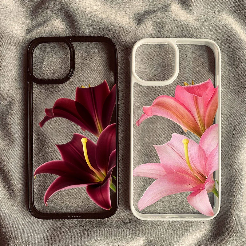 Pink Cherry Blossom Pattern Phone Case - Lily Design Clear Protective Cover