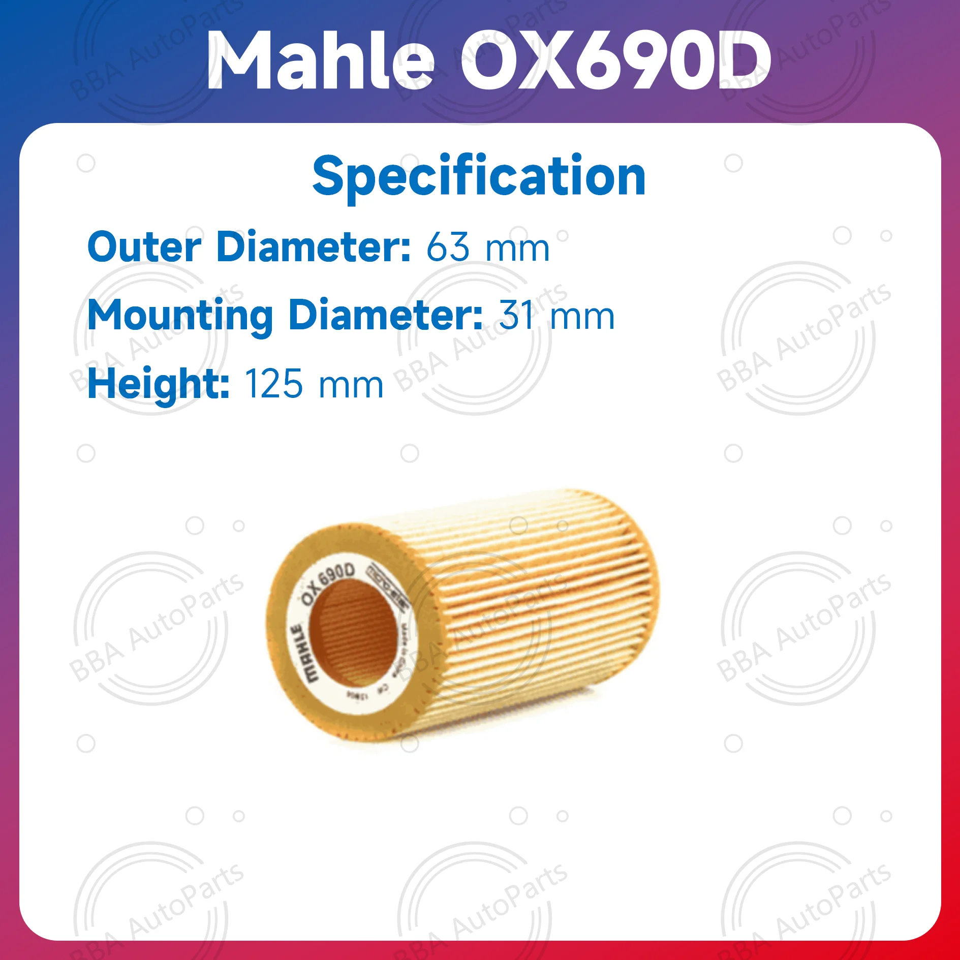 Mahle OX690D OX379D Oil Filter for Audi A3 A4 A6L RS3 TT RS Compatible with OE Part Numbers 06D115562 06D115466