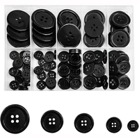 100 Pcs Black Resin Sewing Buttons, Mixed 5 Sizes of Black Buttons Suitable for Sewing Decoration 4-Hole Craft Buttons 1