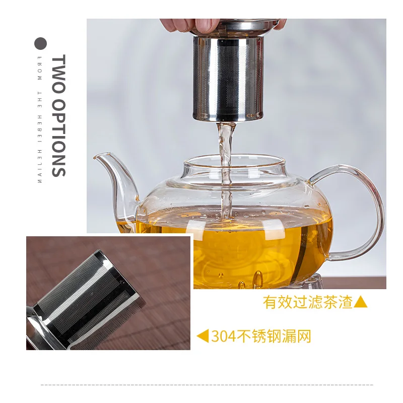 HMLOVE Glass Teapot With Stainless Steel Tea Strainer Infuser Flower Kettle Kung Fu Teawear Set Puer Oolong Heat Resistant Pot