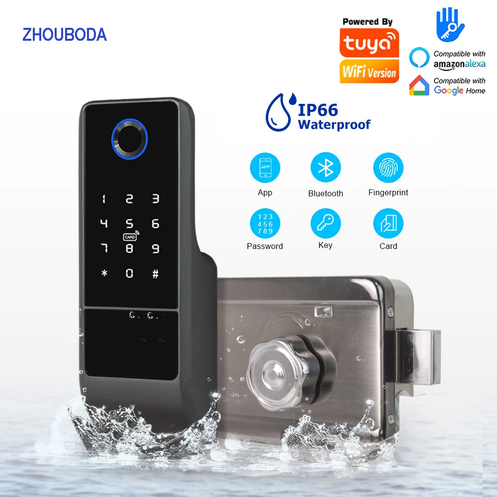 

Waterproof Outdoor Tuya Wifi Smart Lock Double Side Fingerprint Lock TTLock App IC Card Digital Code Keyless Electronic Rim Lock