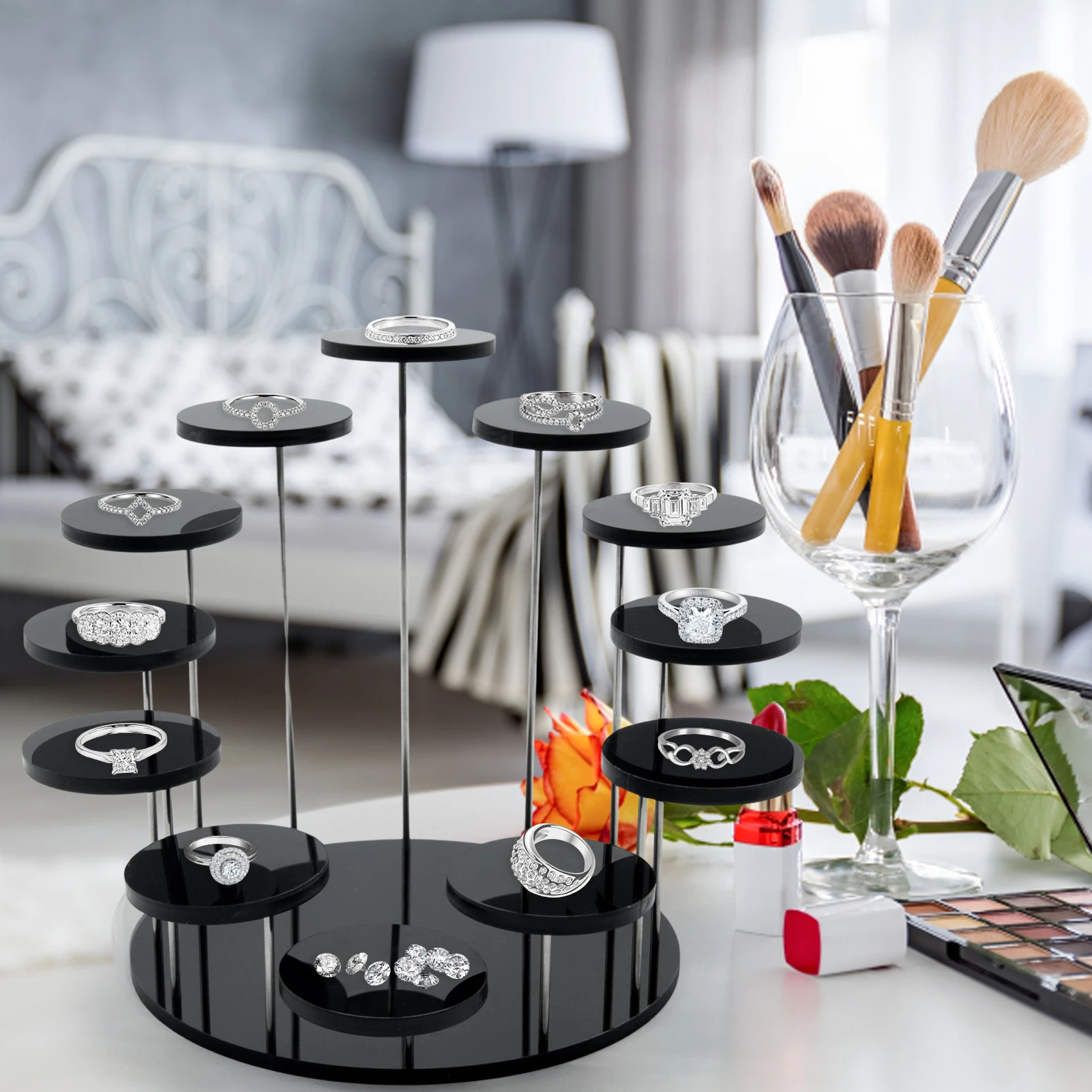

Multi-Layer Acrylic Jewelry Display Stand Earrings Rings Holder Rack Gemstones Showcase Mini Anime Action Figure Finishing Shelf