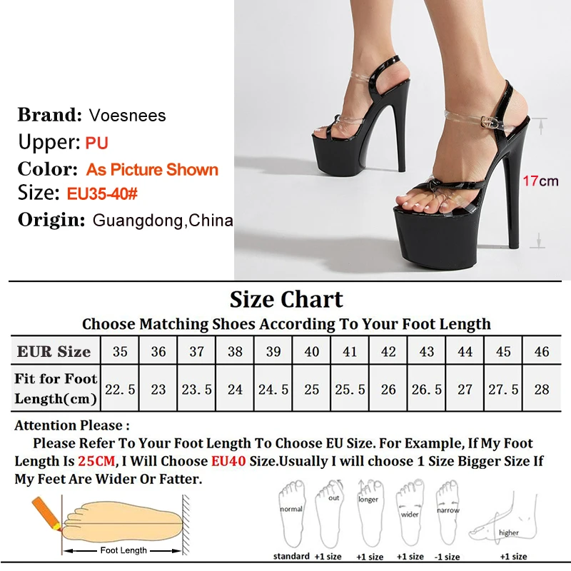 Black Women's Shoes Super High Slim Heels 17cm Platform PVC Transparent Narrow Band Buckle Strap Ladies Sandals Nightclub Shoes