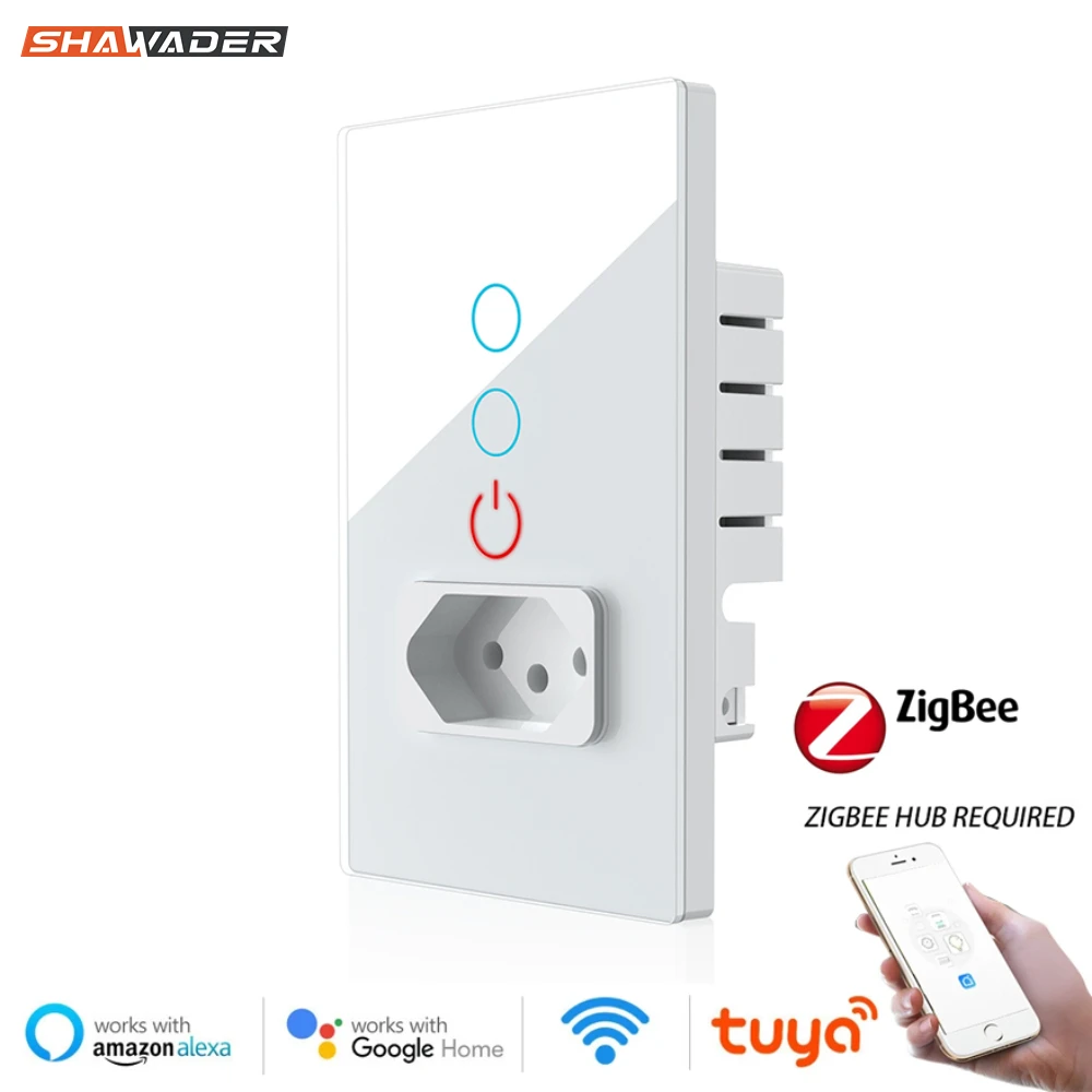 Shawader Zigbee Smart Tuya Brazil Light Switch Wall Socket Plug Outlet