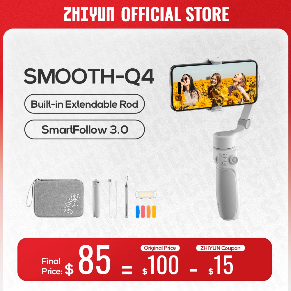 Zhiyun Ufficiale Smooth Q4 Smartphone Gimbal Phone Gimbals Stabilizzatore Palmare A 3 Assi Per Iphone 15 Pro Max/Huawei/Samsung/Xiaomi