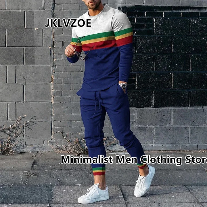 2023 Newest Men's Tracksuits Long Sleeve T Shirt+Trousers 2 Piece Sets Fashion Spring Man Clothing Streetwear Sweatpants Suits
