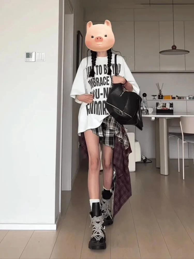 Vintage Fashion High Quality Plaid A-line Skirt Summer Women High Street Sexy Slim Asymmetrical Mini Skirt Coquette Streetwear 2