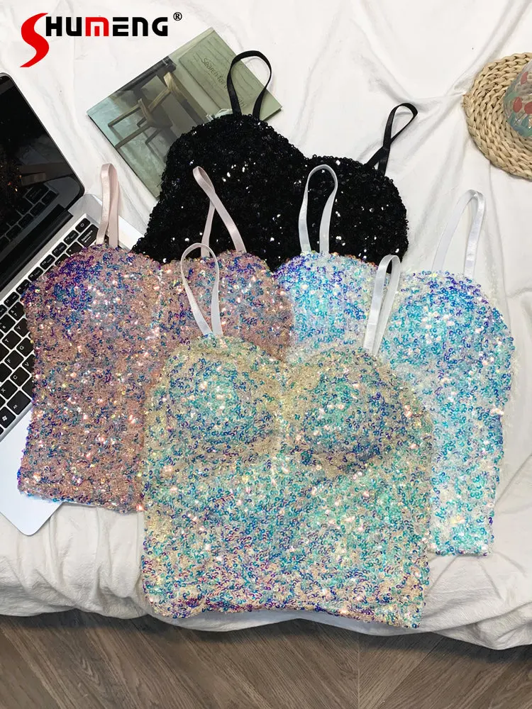 

Модный облегающий приталенный жилет с блестками для женщин на весну и лето, привлекательный Лидер продаж, красивый топ с накладками на грудь и спину для девушек, базовая майка