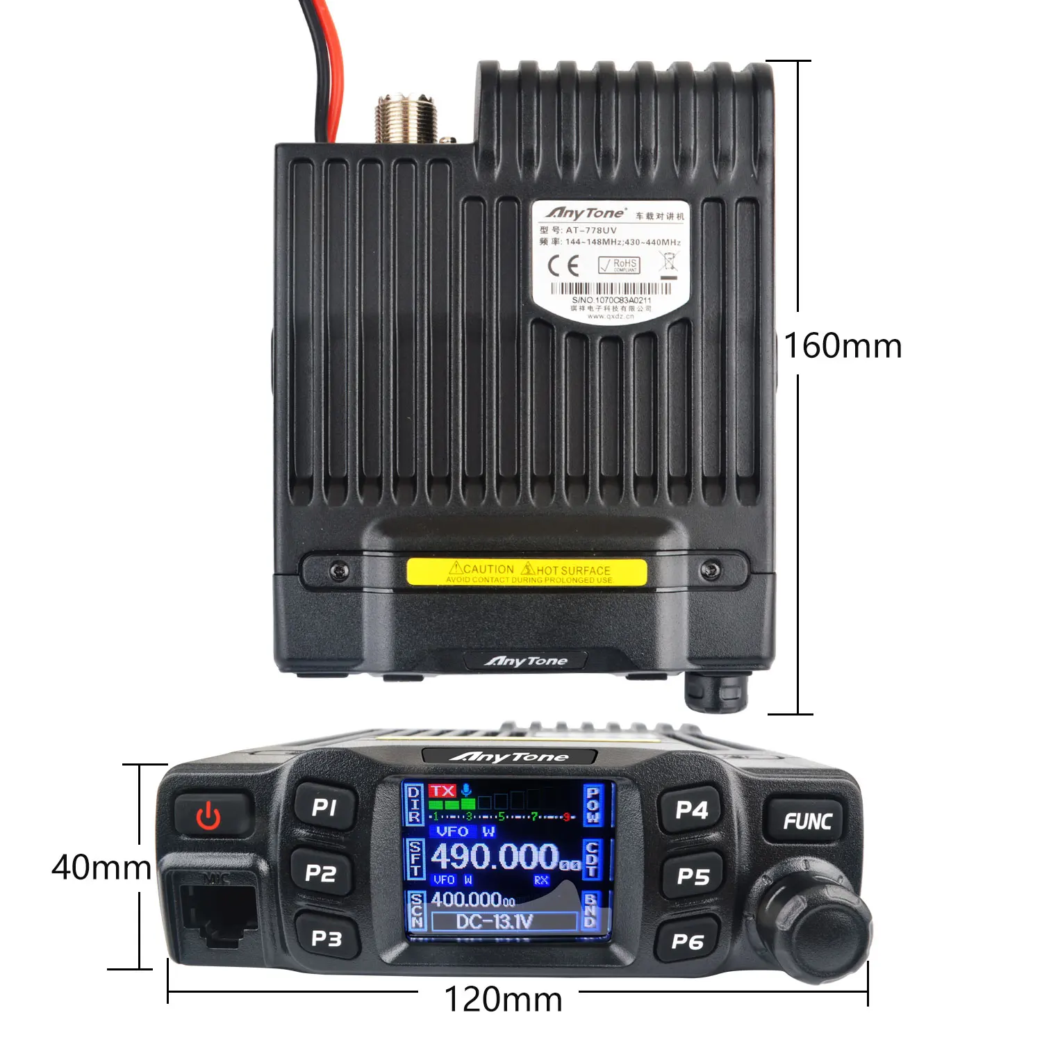 AnyTone Walkie Talkie GMRS AT-778UV AT-778UVII 136-174 & 400-490MHz 25W Dual Band VOX Analog Mobile Radio  Color Display 6