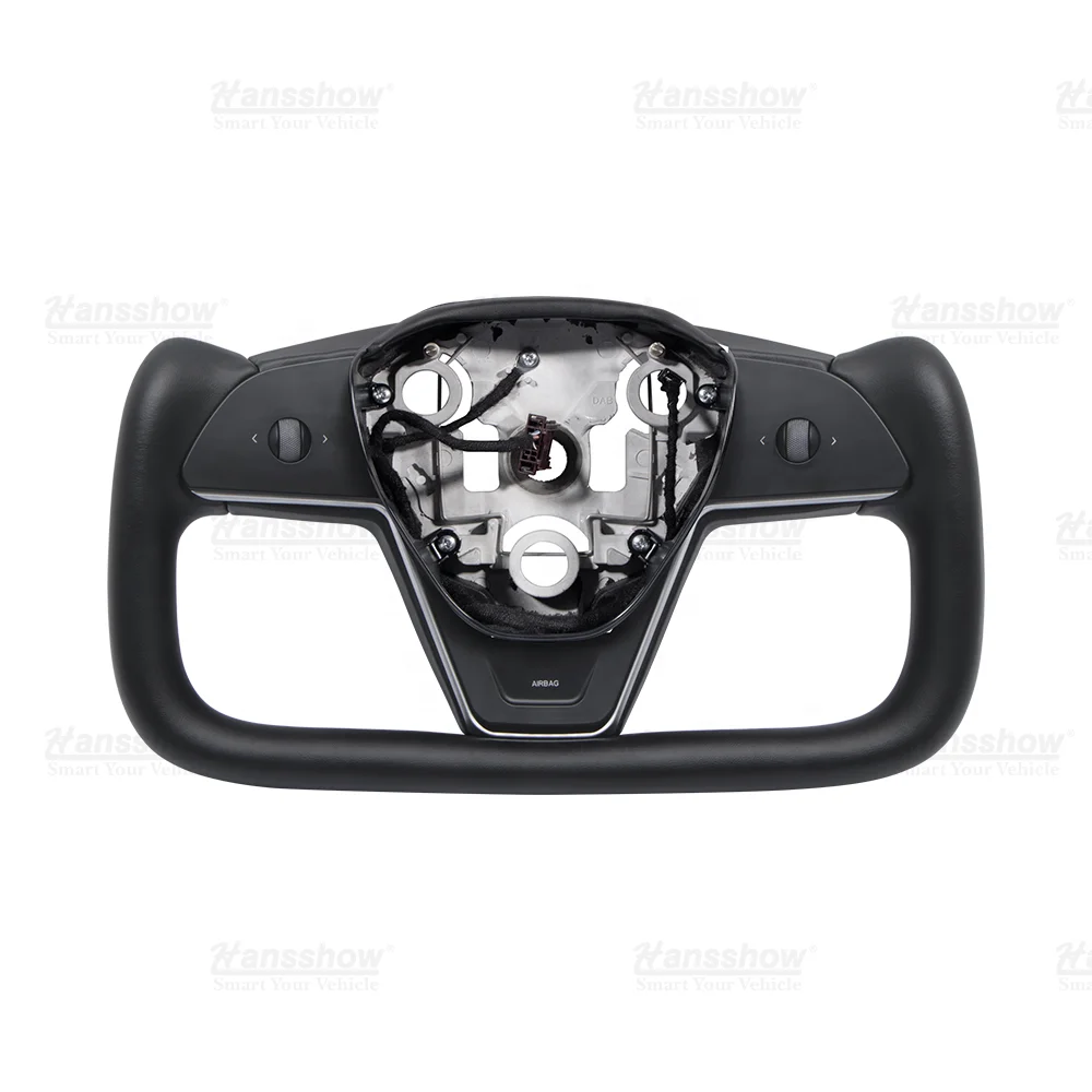 

2023 Newest Model 3/Y Nappa Black Plaid Yoke Steering Wheel For Tesla Steering Wheel Replacement