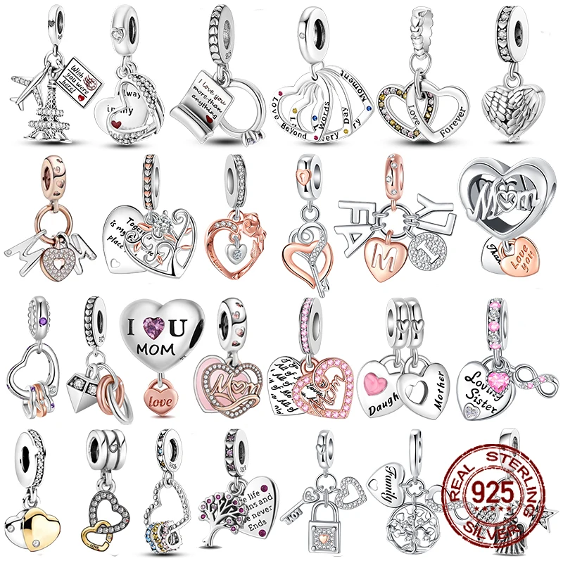 

925 Sterling Silver Heart & Mum Dangle Dream Catcher Charm Fit Original Pandora Bracelet DIY Jewelry For Women Bracelet DiyBeads