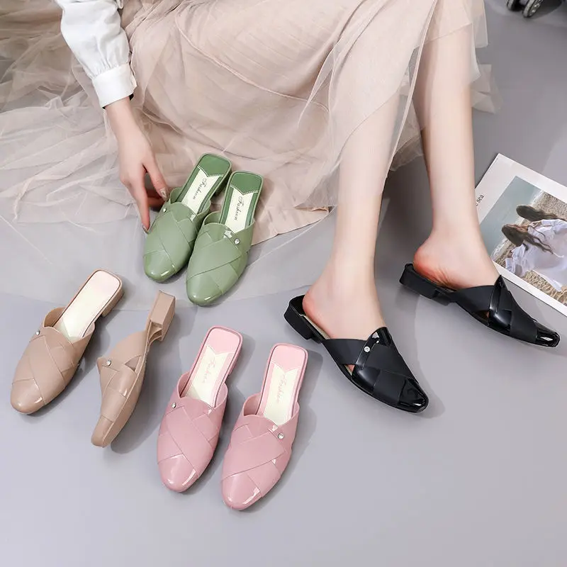 Spring Summer Half Slippers Women's Flat Soft Bottom Fashion All-match Jelly Shoes Casual Sandals Slippers  Zapatos Para Mujer