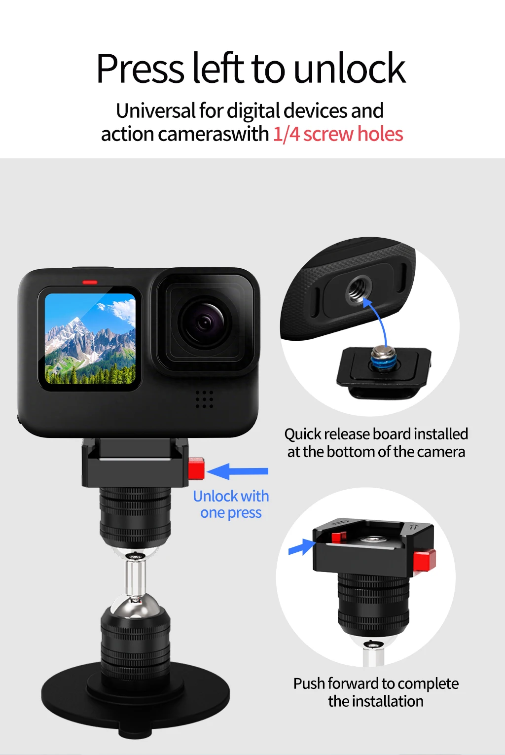 360° Drehbarer Kugelkopf Schnellverschluss-Halterung Klebende Aufkleberbasis für GoPro OSMO Pocket 4 Insta360 Go 3 3S Ständerhalterung – Detail 6