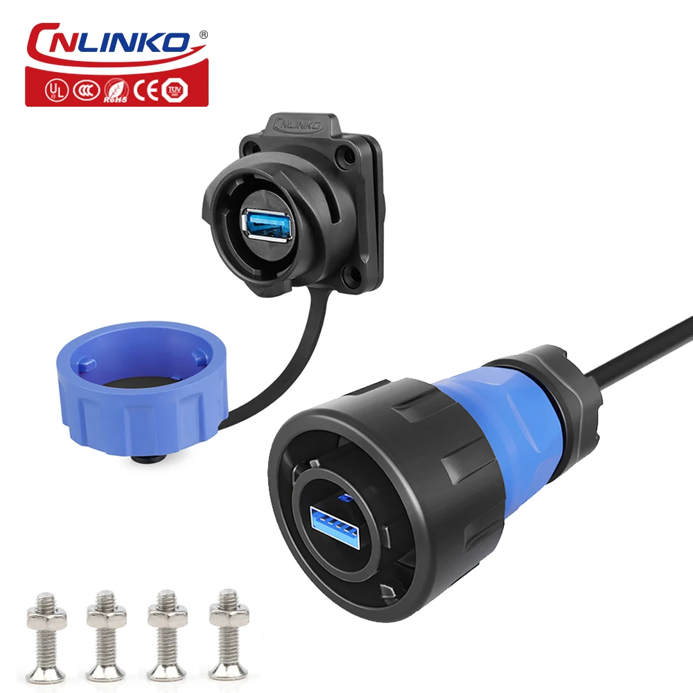 

CNLINKO M24 Waterproof IP67 Industrial USB3.0 Plug Female Socket Jacks Panel Mounting USB Data Connector Extension Cable Adapter