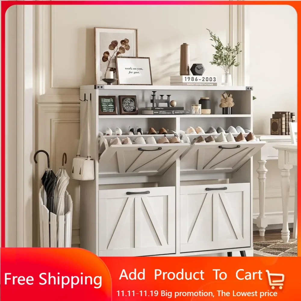 Shoe Cabinet with 4 Flip Drawers for Entryway Freestanding Shoe Organizer