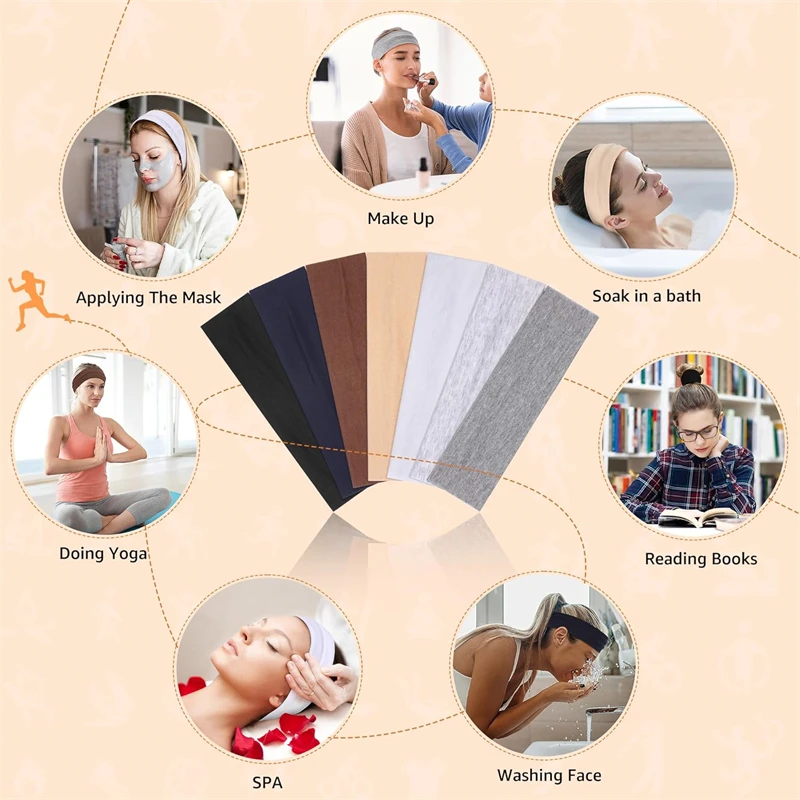 7pcs/lot Summer Sports Yoga Headbands for Women Men Running Absorb Sweat Elastic Hair Bands
