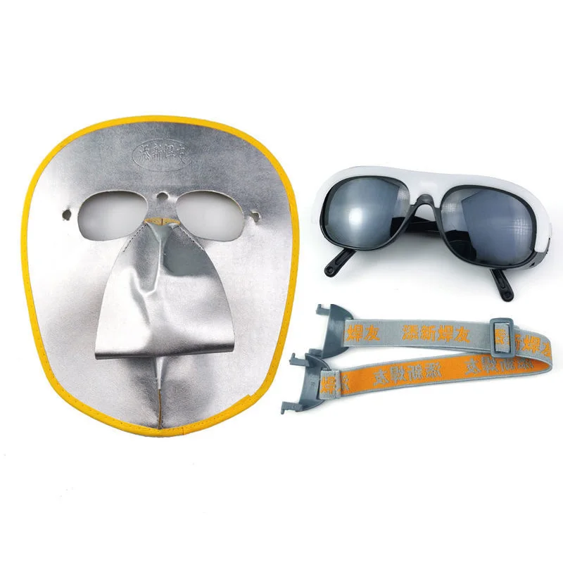 

Cowhide Welding Fack Mask and Glasses Protect Welding Worker Sparkproof Head-mounted Welder Protective Tool