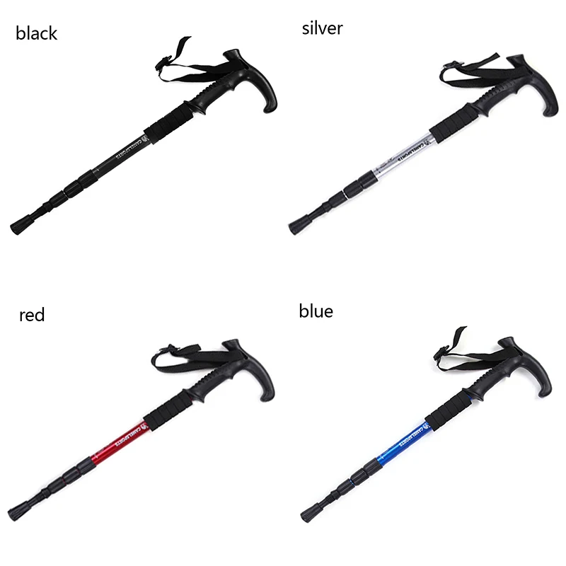 4-Section Outdoor Walking Stick Portable Telescopic Trekking Pole Anti Skid Aluminium Alloy Cane Elderly Camping Climbing Stick 4
