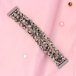 Elegant 20mm Beaded Elastic Smart Watch Bracelet - 20mm (Black Dot)