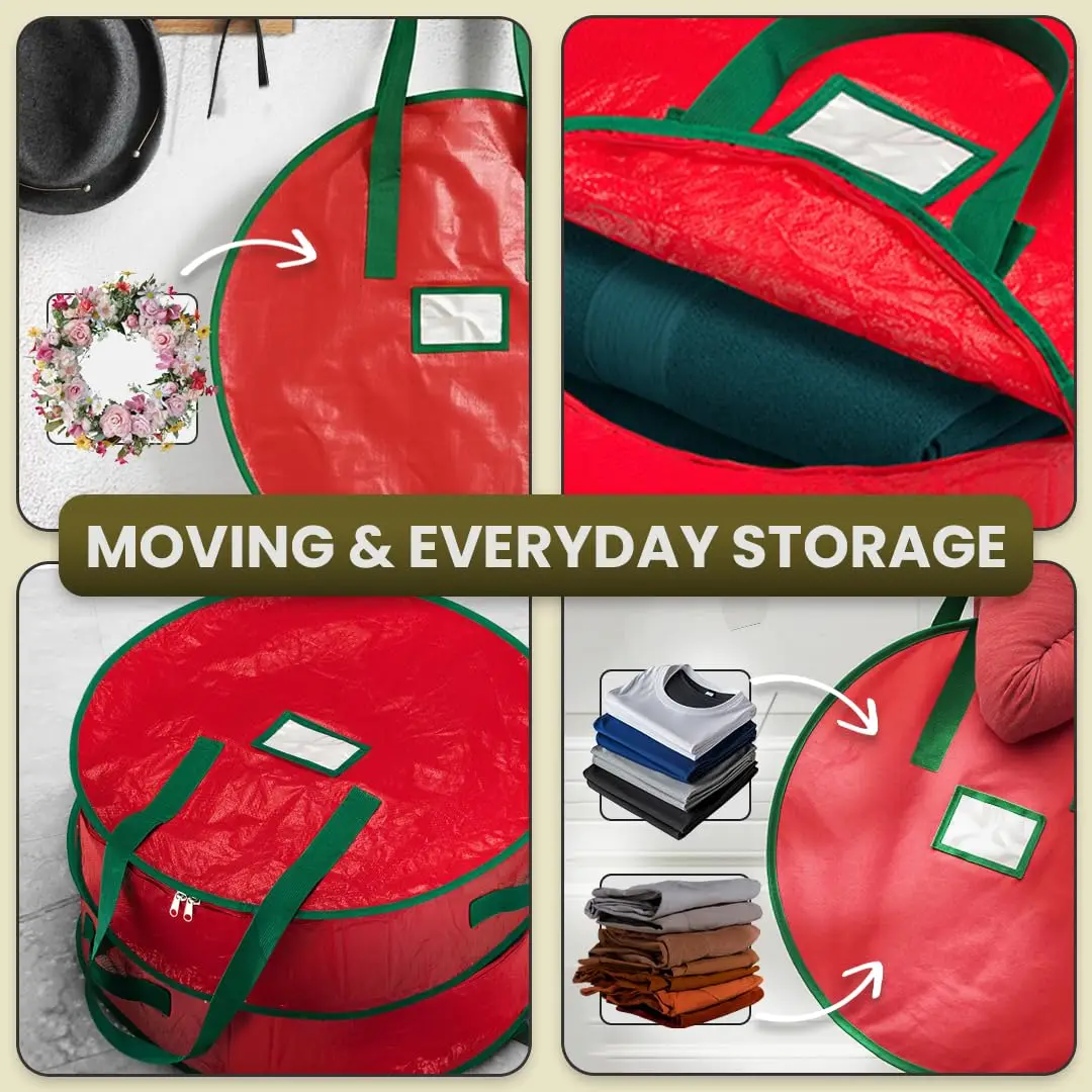 Waterproof and Dustproof Holiday Wreath Storage Bag with Handle, Christmas Wreath Storage Bag, Portable Foldable Round Storage