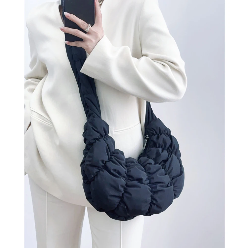 Fashion Quilted Shoulder Bag Ruched Padded Crossbody Bags for Woman Nylon Cotton Croissant Designer Half Moon Cloud Hobos Tote
