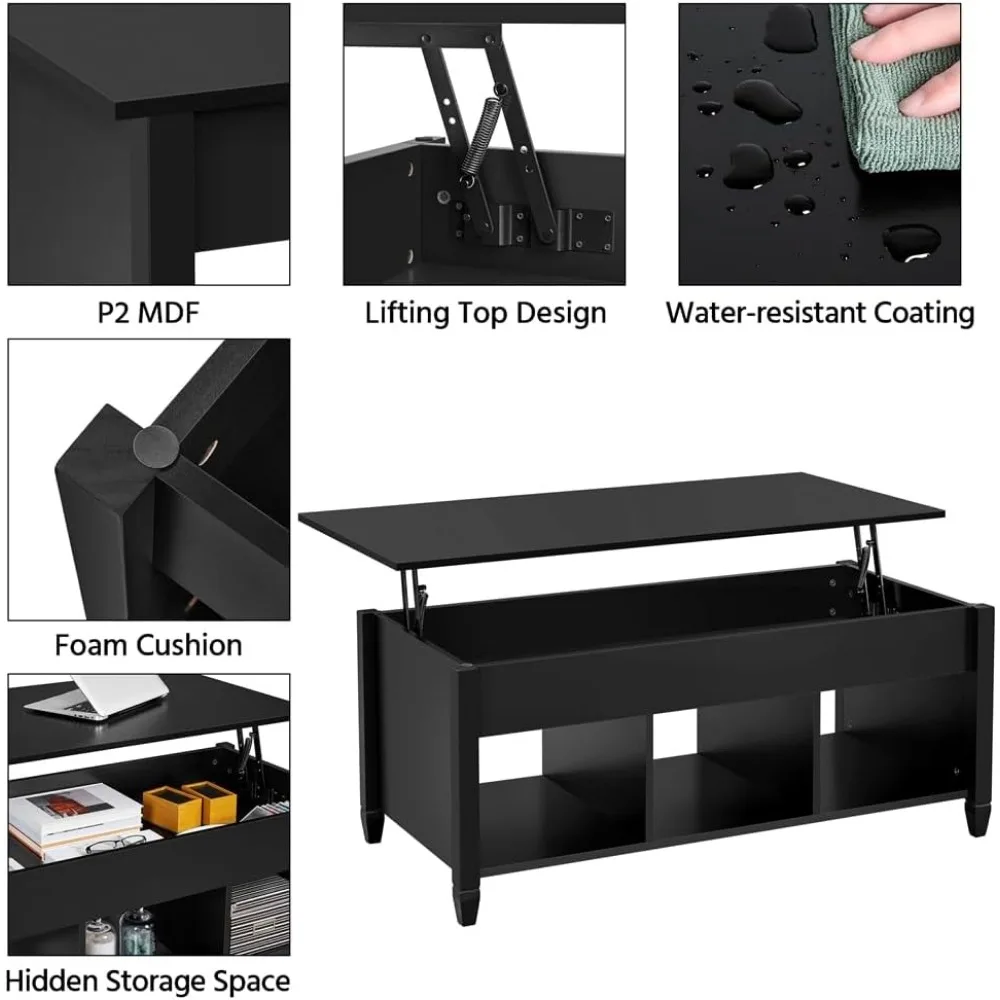 47.5in Lift Top Coffee Table with Hidden Compartment & 3 Cube Open Shelves for Living Room, Office. Lift Up Center Coffee Table 6