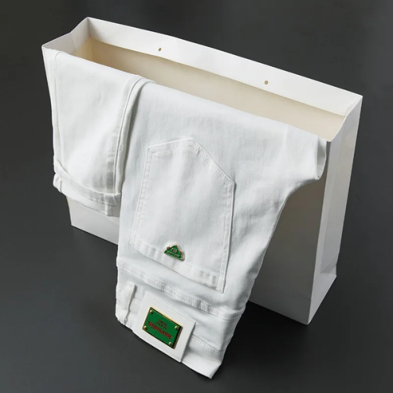 Solid color jeans men's summer2024new elastic slim fit skinny fashionable all-match office shopping casual trousers