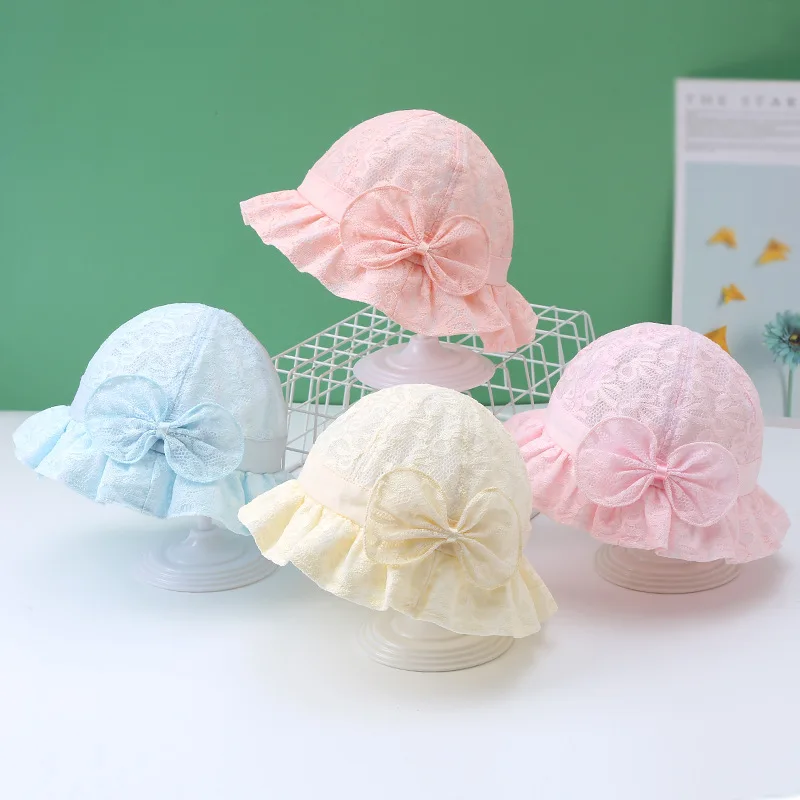 2022 New Spring Summer Outdoor Baby Girls Hat Lace Bowknot fisherman hat Baby Sun Hat Kids Sun Caps Toddler Sunscreen Cap baby accessories box