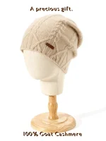 100% Cashmere Knit Cable Beanie Caps Solid Thick Soft Hat Fashion Autumn Winter Warm Highstreet Caps Women Pure Cashmere Bonnet 1