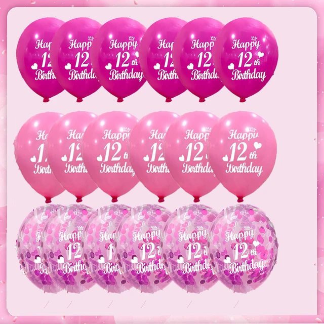 30 Pcs Happy 12nd Birthday Latex Balloons Princess Balloons Pink Balloons  for Girl 12 Years Old Birthday Party Decorations