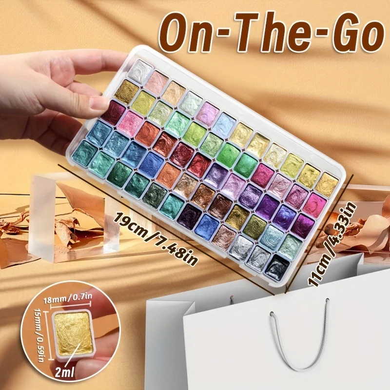 20/24/36/48/60 Colors Pearl Watercolor Pigment: Metallic Solid Paint Portable Art Kit for Painting - 2
