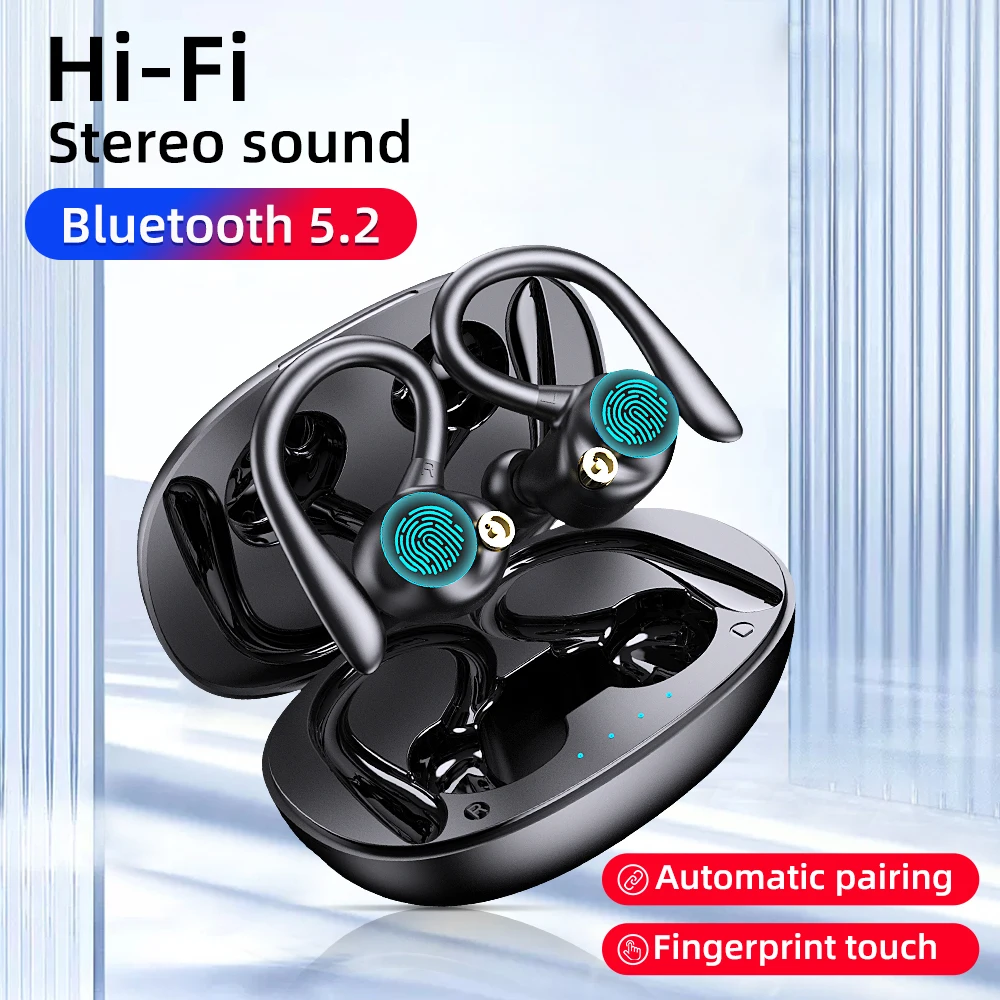 Sport Bluetooth 5.2 Headphones Wireless Earbuds Noise Cancelling Earphones Earhooks IPX7 Waterproof Headset 10H HiFi Music Time