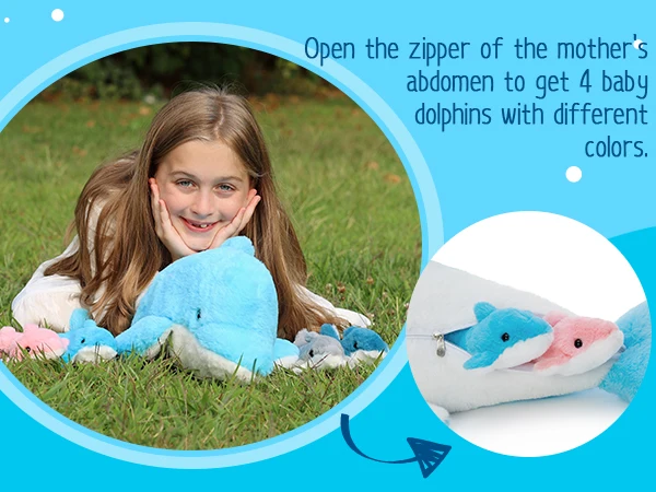 Delfin-Plüschtier mit 4 Babys, 52 cm großes Delfin-Kuscheltier, realistische Meerestier-Plüschfigur, weiche Plüschtiere für Zuhause – Detail 2