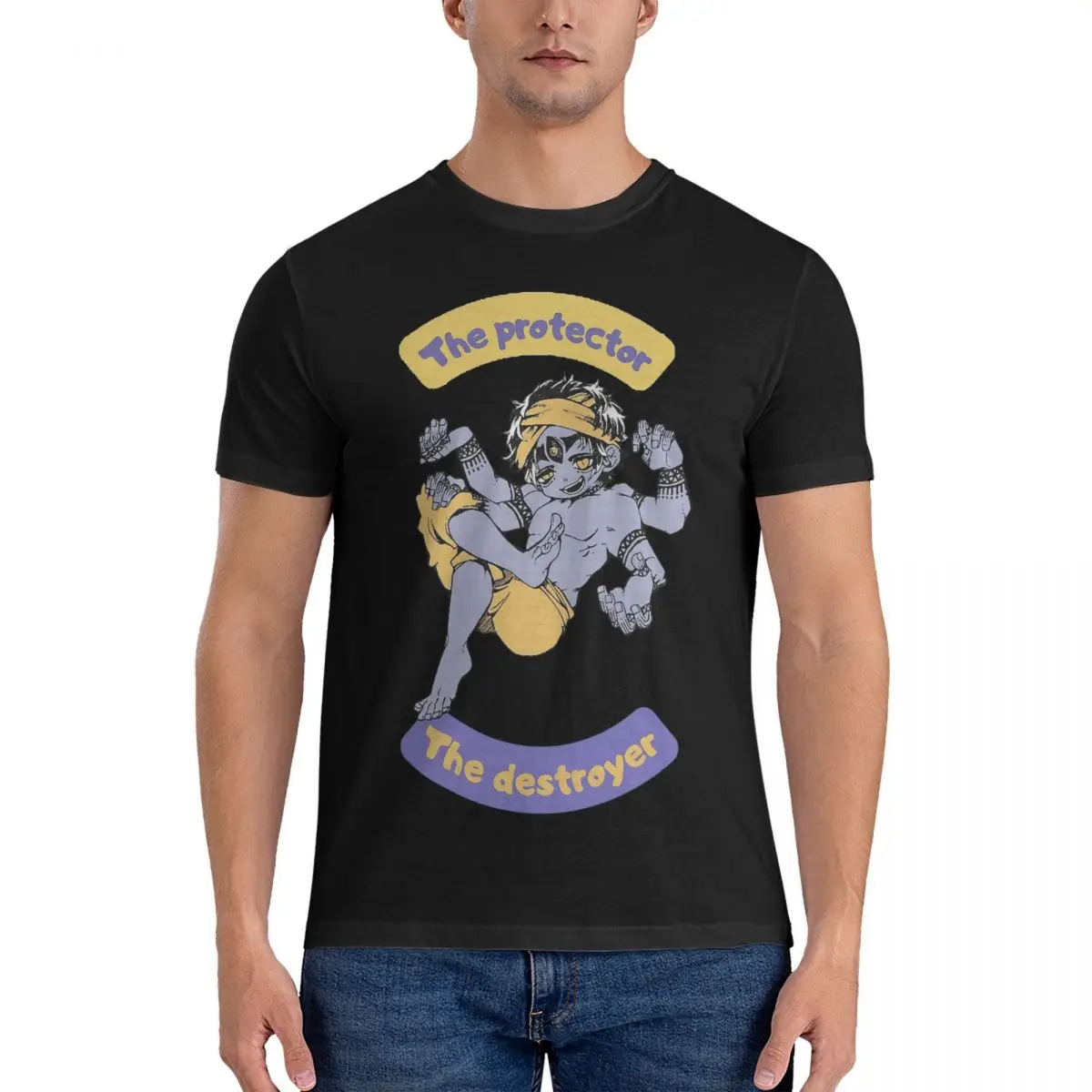 

Футболка мужская хлопковая с круглым вырезом, винтажная тенниска с надписью «The Protector And The Destroyer SHIVA», с короткими рукавами