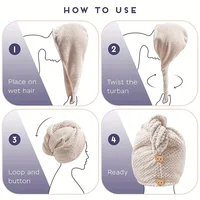 Serviette pour cheveux de couleur unie, bonnet pour cheveux secs texturés, 9.8 "X 25.5", serviette absorbante pour femmes boutonnées 3