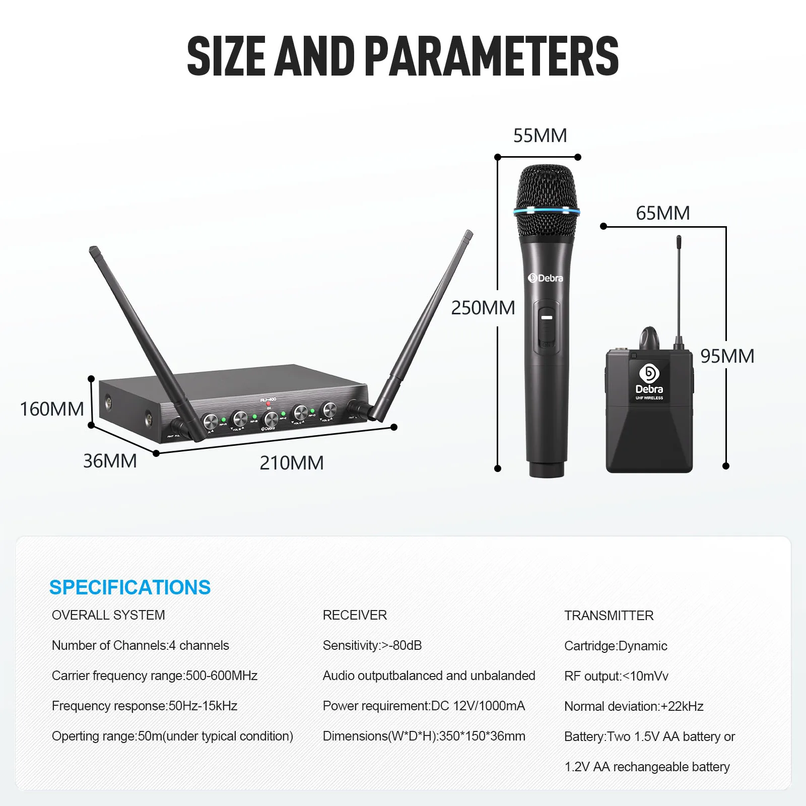 【ワイヤレスマイク】debra AU-400／モノラル出力＋ステレオ変換端子付属 Debra Audio AU400 wireless microphone system