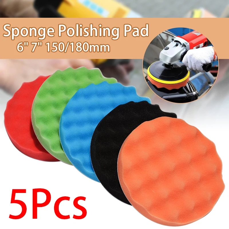 5Pcs Car Polisher Compound Polishing Sponge Pad 6/ 7" Auto Beauty Polishing Tool Kit 2500Rmp For Wash & Maintenance 150/180MM