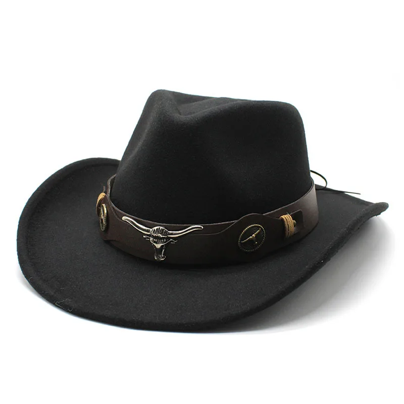 

Fashion Western Cowboy Cow Head Decoration Panama Cowgirl Hat Church Sombrero Hombre Jazz Caps