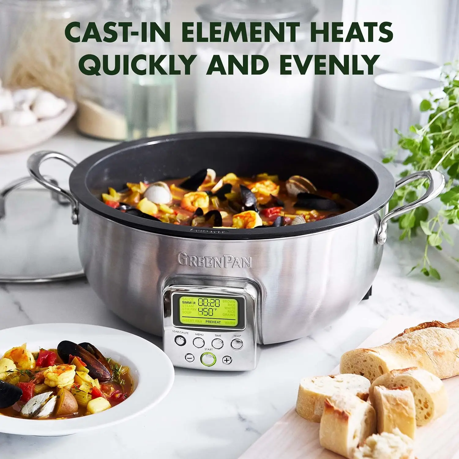 6QT Electric Skillet, Sear Saute Stir-Fry Cook Rice, Healthy Ceramic Nonstick, Dishwasher Safe Parts, Easy-to-use LED Display