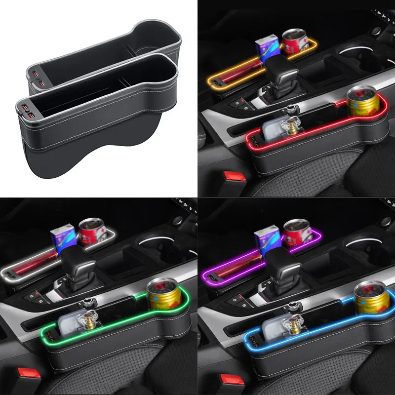 Auto Sitz Organizer RGB Umgebungs Licht Spalt Lagerung Box mit Dual USB  Ports Vorne Sitz Lücke Tasse Halter Auto Innen zubehör