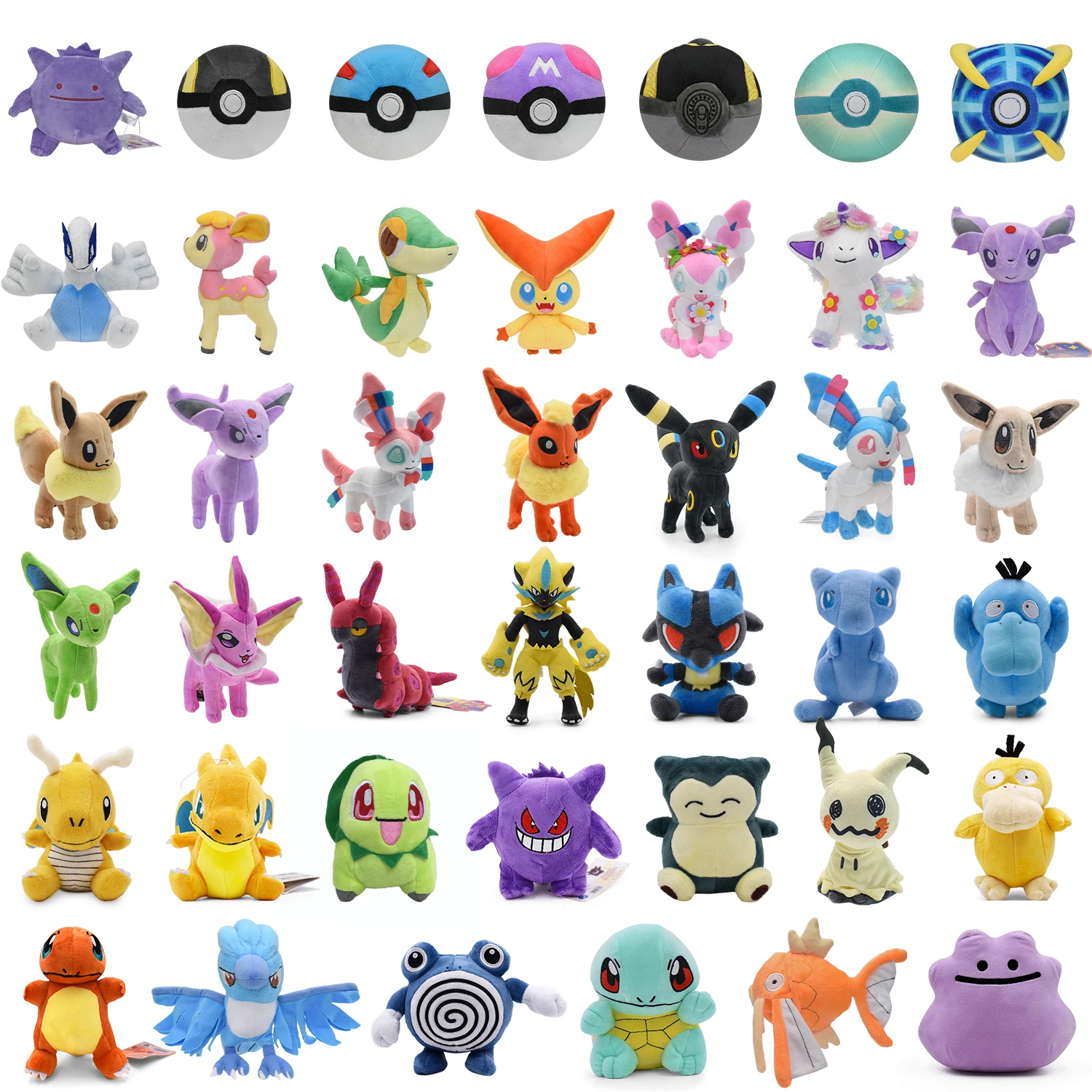 

41 Styles Q Pokemon Plush Stuffed Toy Mimikyu Eevee Lugia Ditto Gengar Poliwhirl Shiny Psyduck Mew Peluche Animal Doll Gifts