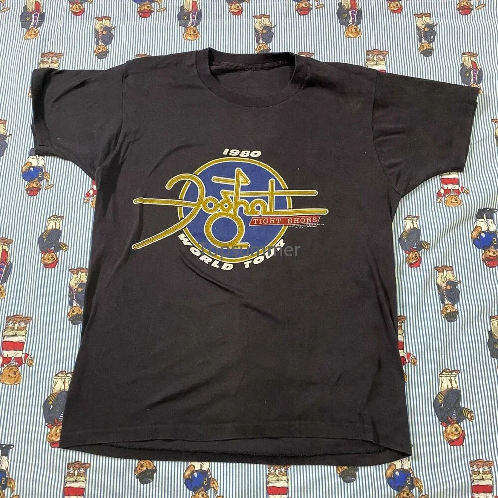 

Винтажная тонкая черная футболка с графическим принтом 80-х Foghat Tight Shoes World Tour 1980