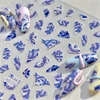 Retro Embroidered Dragon Red Pink Blue White Porcelain Chinese 3D Embossed Relief Self Adhesive Nail Art Stickers Manicure Decal 3