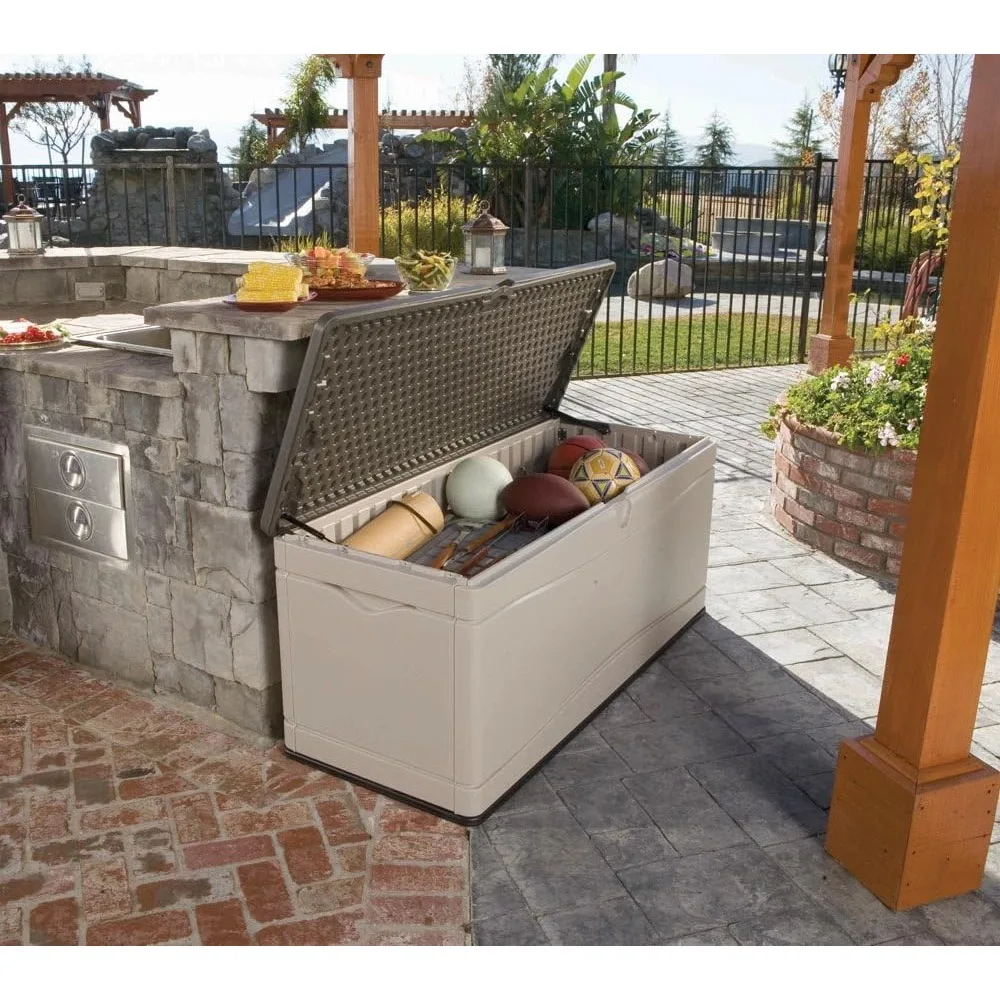 

Extra Large Deck Box, 130 Gallon, Desert Sand/Brown，Polyethylene，‎60"L x 24"W x 26.3"H，Suitable for indoor and outdoor use