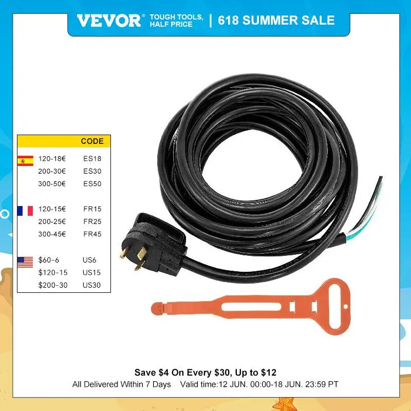 Vevor Generator Power Cabel 30a Pvc Sheath Waterproof Extension Cord